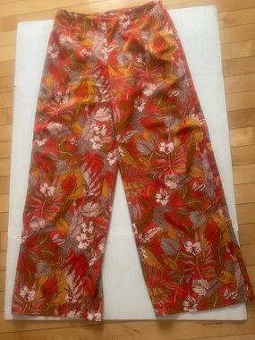 OXBOW Tropical Print Wide-Leg Pants in Red & Mustard EURO SIZE 1 US Size Small